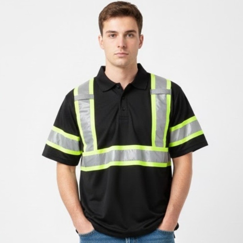 Golden Elephant Mens Black High Visibility‎ Reflective Safety Polo Shirt 2XL